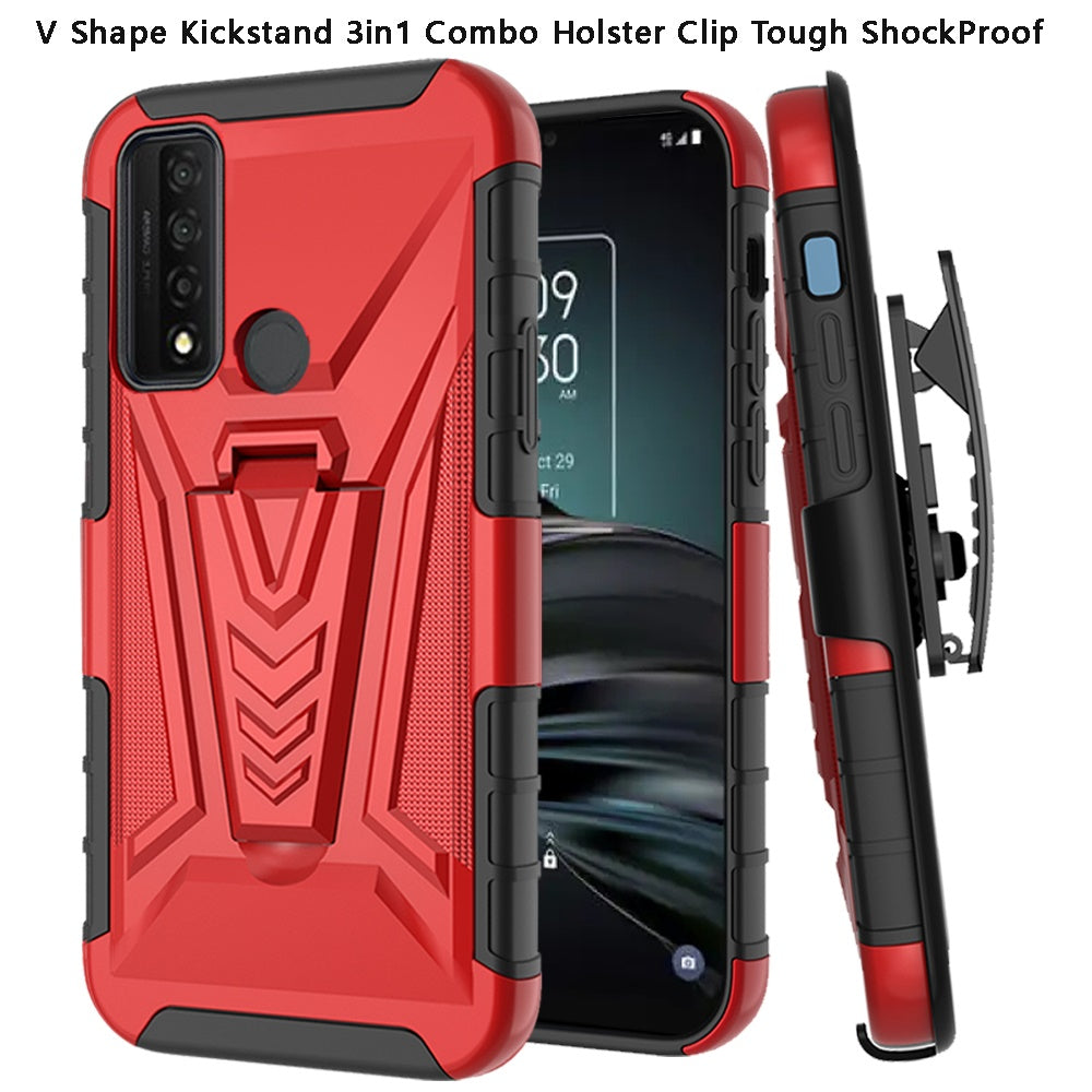 For TCL 20 XE Combo 3 in 1 Rugged Belt Clip Holster Heavy Duty Tuff Hybrid Armor Rugged Hard TPU Rubber with Kickstand Stand Phone Case Cover