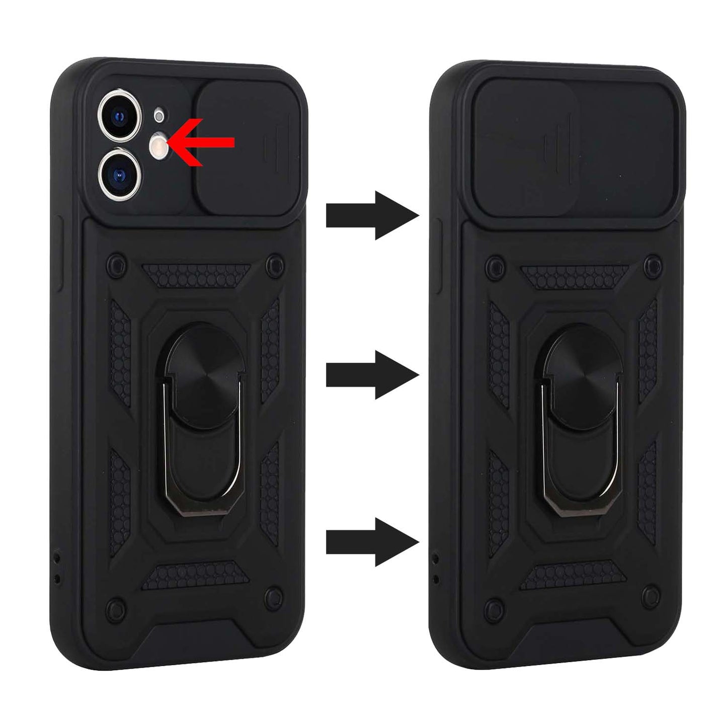 For Apple iPhone 13 Pro (6.1") Hybrid Cases with Slide Camera Lens Cover and Ring Holder Kickstand Rugged Dual Layer Heavy Duty Hard Phone Case Cover