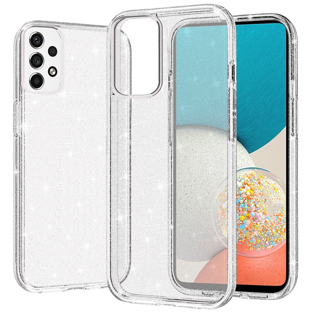 For Samsung Galaxy A53 5G Transparent Crystal Glitter Shiny Sparkle Bling TPU Rubber Hard PC Back Hybrid Frame Shockproof Phone Case Cover