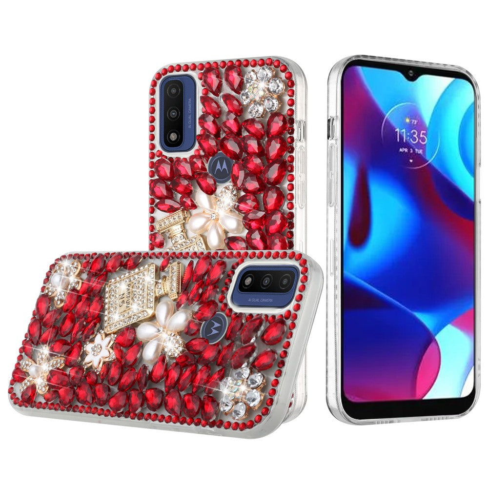 For Motorola Moto G Power 2022 Bling Clear Crystal 3D Full Diamonds Luxury Sparkle Transparent Rhinestone Hybrid Bumper Phone Case Cover