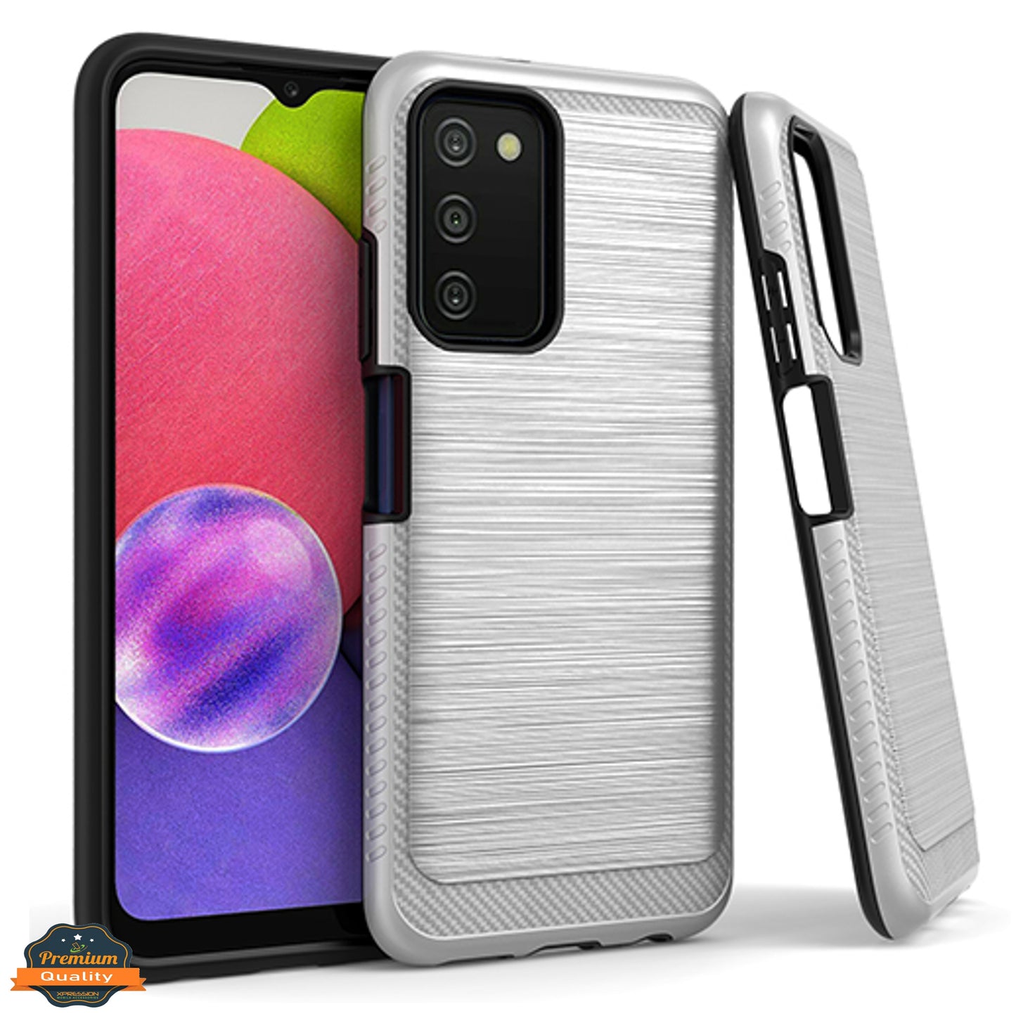 For Samsung Galaxy A03s (2022) Armor Brushed Texture Rugged Carbon Fiber Design Shockproof Dual Layers Hard PC + TPU Protective Phone Case Cover
