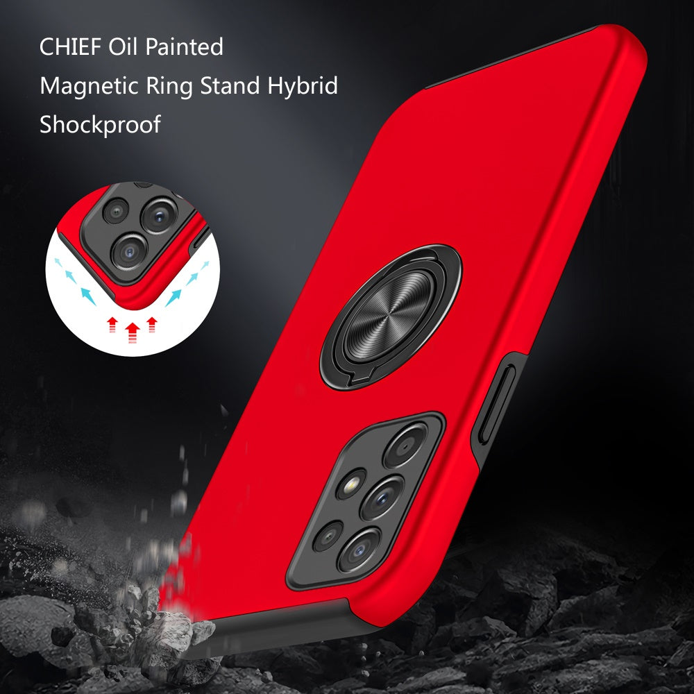 For Samsung Galaxy A32 5G Hybrid 360 Rotatable Invisible Ring Stand Holder Fit Magnetic Car Mount Shockproof Slim Red Phone Case Cover