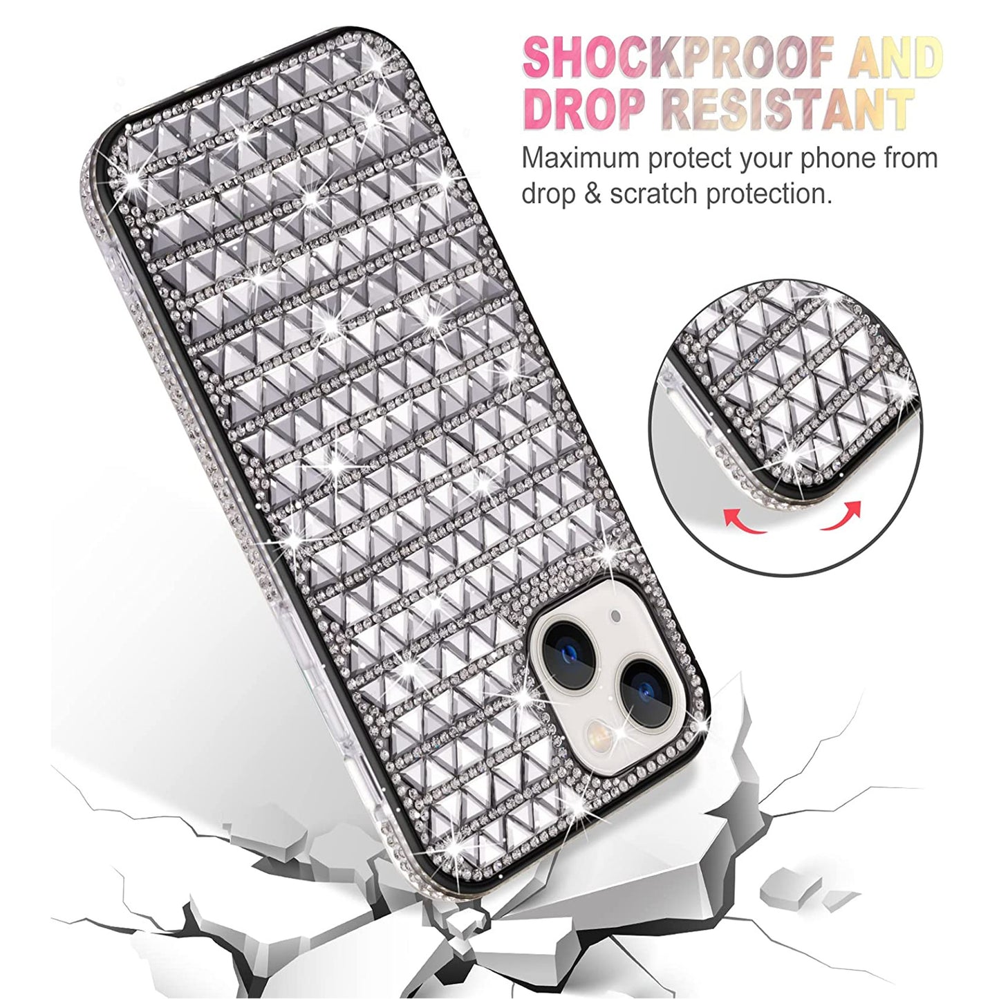 For Samsung Galaxy A13 5G Diamonds Sparkle 3D Crystal Glitter Bling Shiny Rhinestone Hybrid Bumper Hard Protective Phone Case Cover