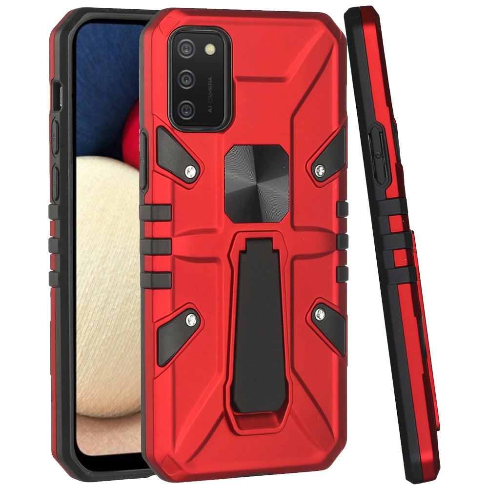 For Samsung Galaxy A02S Armor Kickstand Case Hybrid Heavy Duty Silicone Bumper with Magnetic Function Shockproof Hard Phone Case Cover