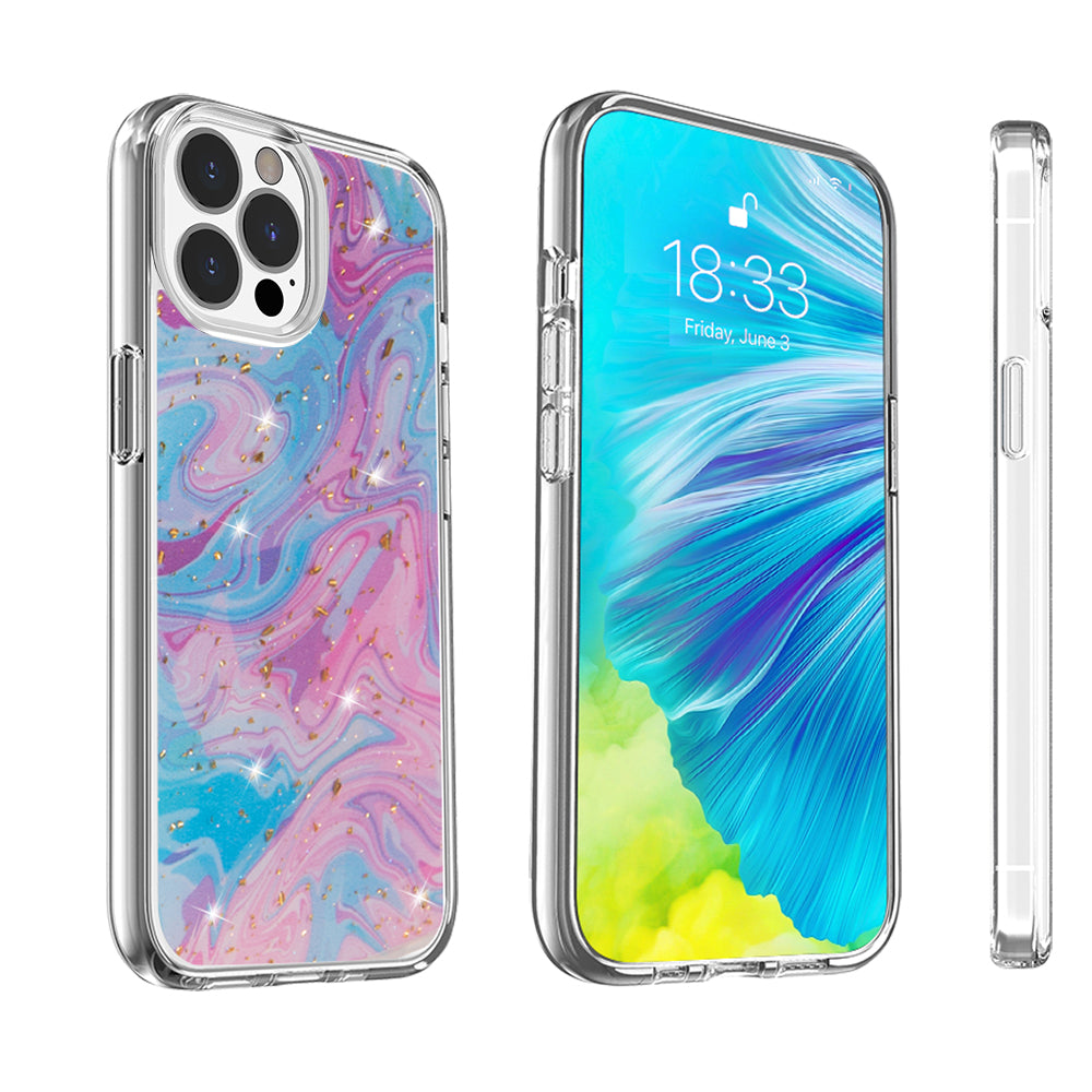 For Apple iPhone 14 /Plus Pro Max Fashion Marble Galaxy Design Pattern Bling Sparkle Hybrid Shockproof Rubber Phone Case Cover