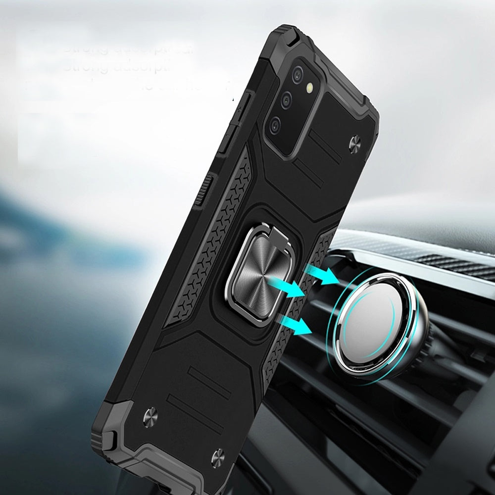 For Samsung Galaxy A03S Armor Hybrid with Ring Holder Kickstand TPU Shockproof Heavy-Duty Durable Rugged Dual Layer Phone Case Cover