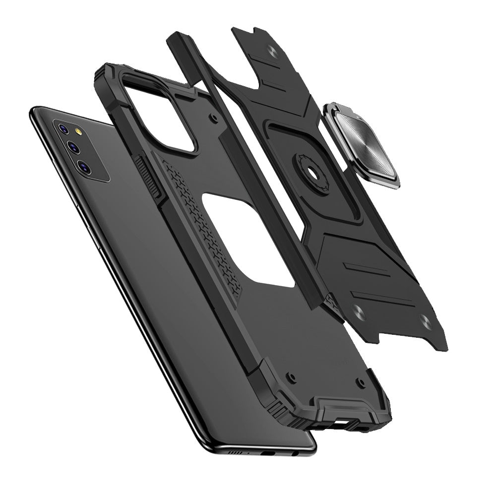 For Samsung Galaxy A02s Armor Hybrid with Ring Holder Kickstand Shockproof Heavy-Duty Durable Rugged Dual Layer Phone Case Cover