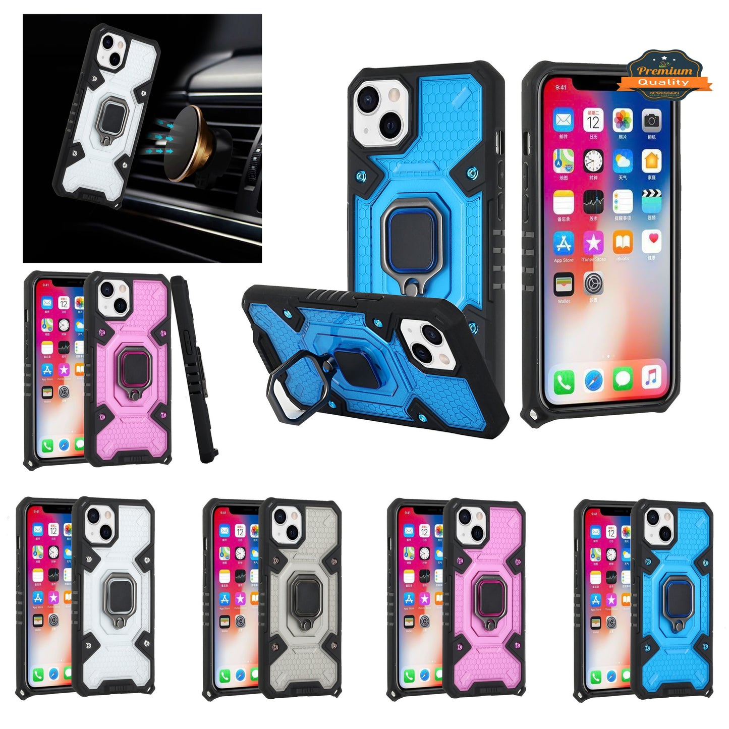 For Apple iPhone 13 Pro Max (6.7") Clear Silicone Shockproof Tuff Hybrid Protection Cover Transparent TPU with Magnetic Ring Kickstand Phone Case Cover