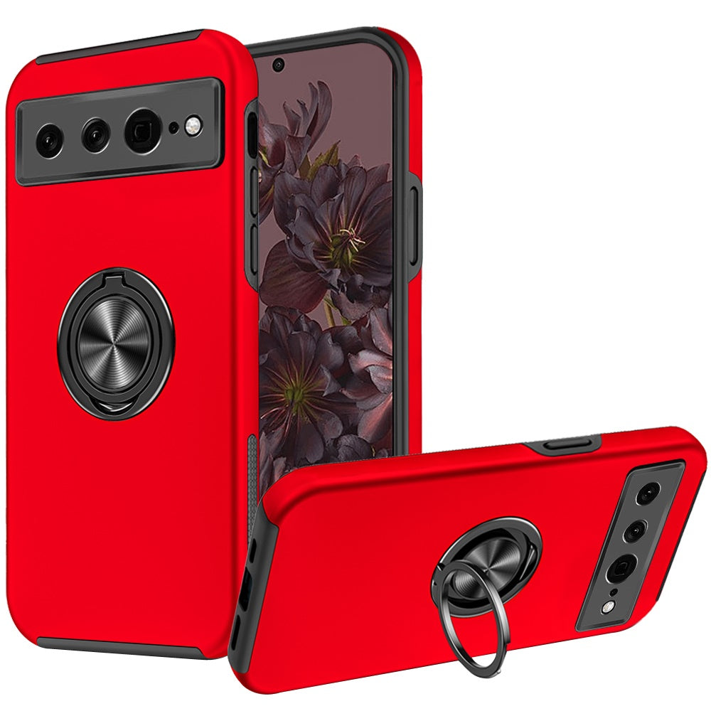 For Google Pixel 7/ 7 Pro Hybrid 360 Degree Rotatable Metal Invisible Ring Stand Holder Fit Magnetic Car Mount Ultra Slim Thin Phone Case Cover