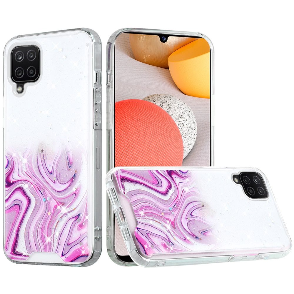 For Samsung Galaxy A42 5G Pattern Clear Design Transparent Glitter Bling Hybrid Plastic Hard Back TPU Bumper Rubber Phone Case Cover