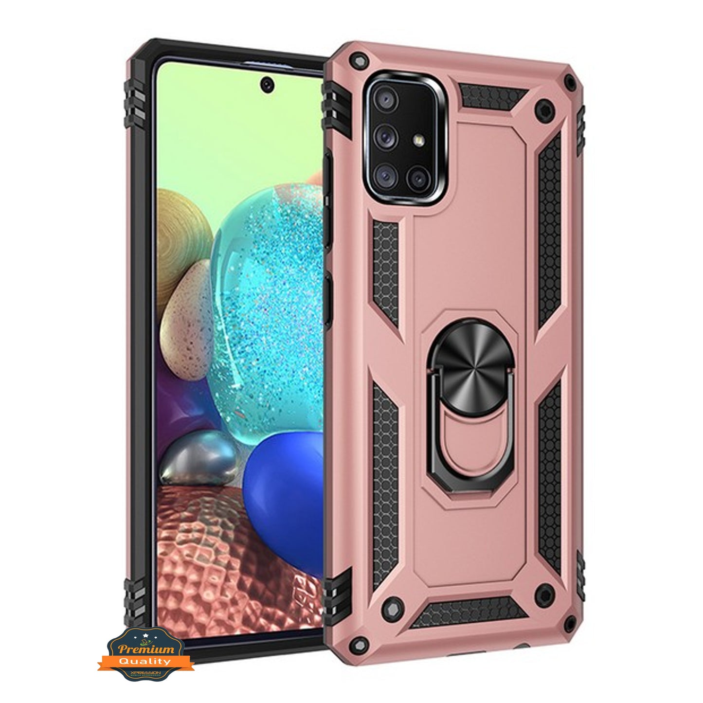 For Samsung Galaxy A71 5G Shockproof Hybrid Dual Layer PC + TPU with Ring Stand Metal Kickstand Heavy Duty Armor Shell Phone Case Cover