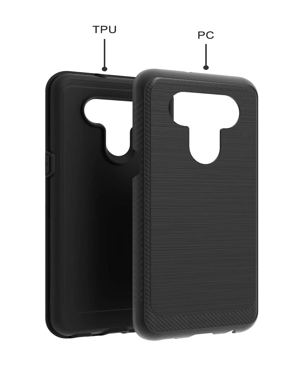 For Samsung Galaxy A03s (2022) Armor Brushed Texture Rugged Carbon Fiber Design Shockproof Dual Layers Hard PC + TPU Protective Phone Case Cover