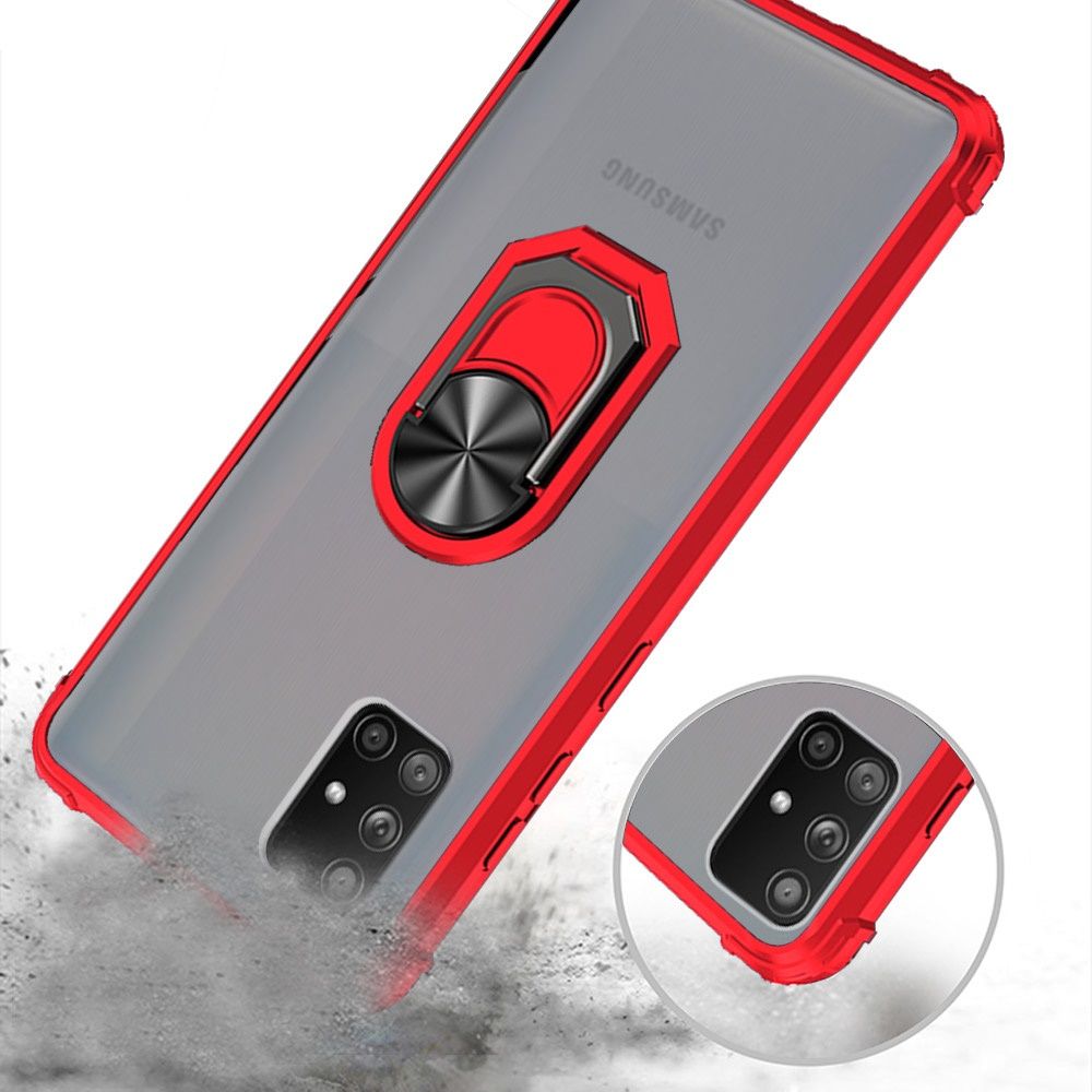 For Samsung Galaxy A71 5G Clear Silicone Shockproof Tuff Hybrid Protection Cover Transparent TPU with Magnetic Ring Kickstand Phone Case Cover