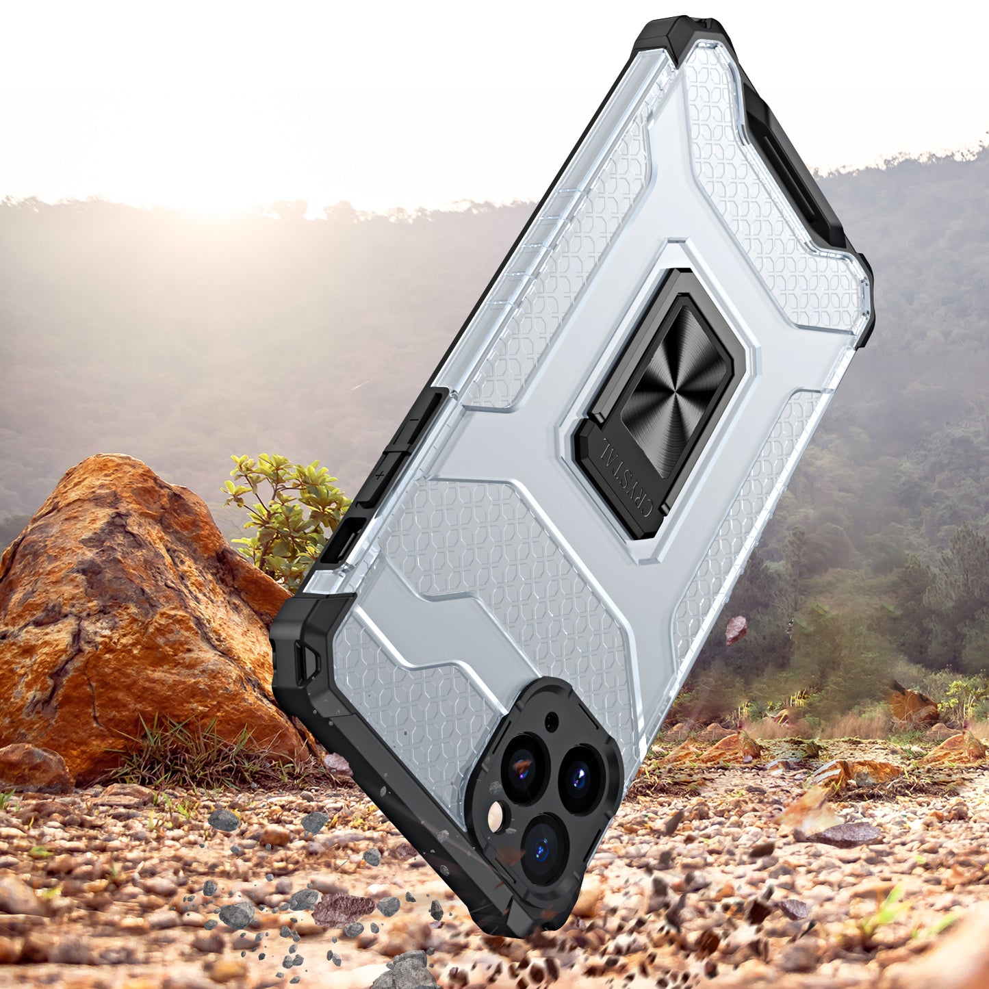 For Samsung Galaxy A02S Transparent 360 Rotation Built-in Magnetic Ring Kickstand Holder Hybrid Rugged Armor Bumper Phone Case Cover