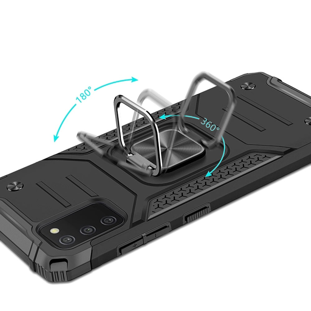 For Samsung Galaxy A03S Armor Hybrid with Ring Holder Kickstand TPU Shockproof Heavy-Duty Durable Rugged Dual Layer Phone Case Cover