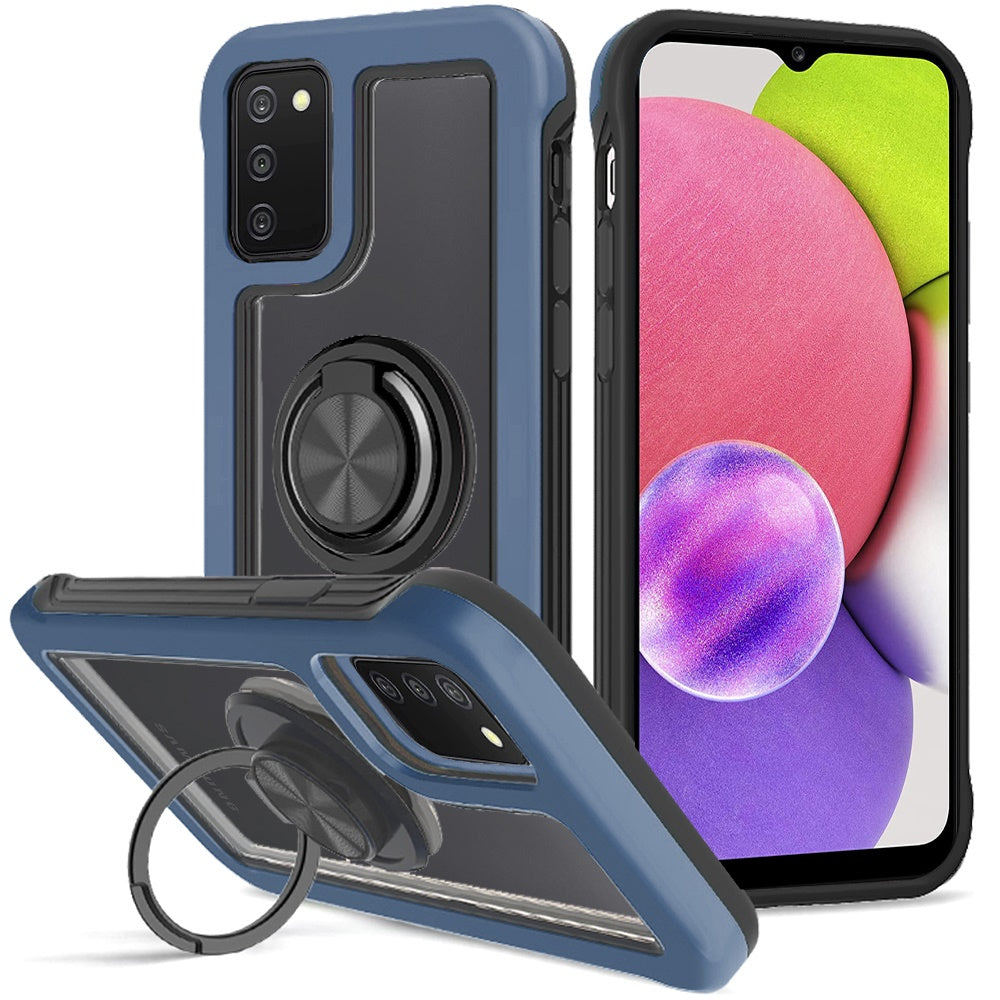 For Samsung Galaxy A03S Transparent Magnetic Ring Stand Hybrid 360 Degree Rotation Kickstand Armor Bumper Defender Phone Case Cover