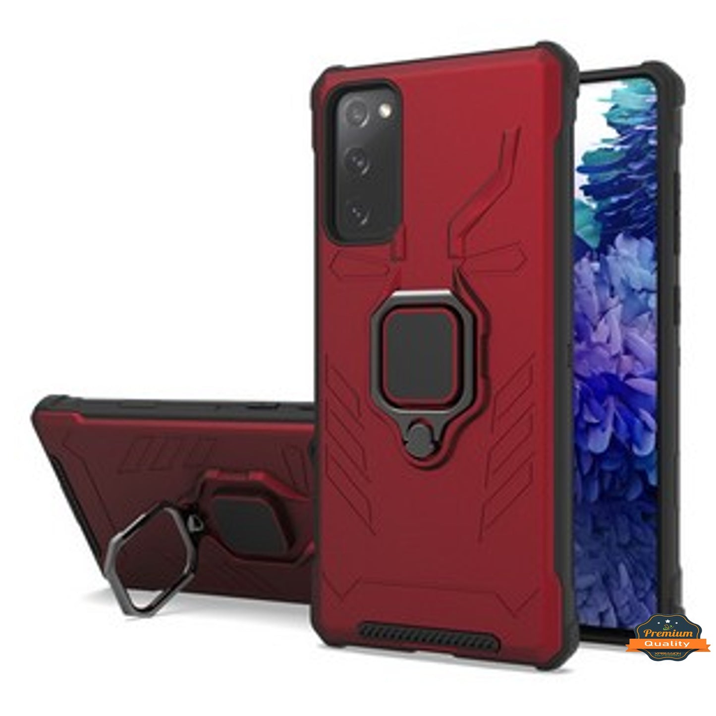 For Samsung Galaxy S20 FE /Fan Edition Shock-Proof Case with Kickstand Ring Holder Texture Rugged Hybrid Dual Layer Phone Case Cover