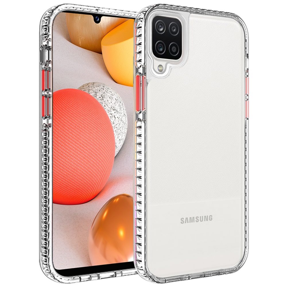 For Samsung Galaxy A42 5G Crystal Transparent Rugged Shockproof Hybrid PC+TPU Colorful Buttons Military Grade Protection Back Phone Case Cover