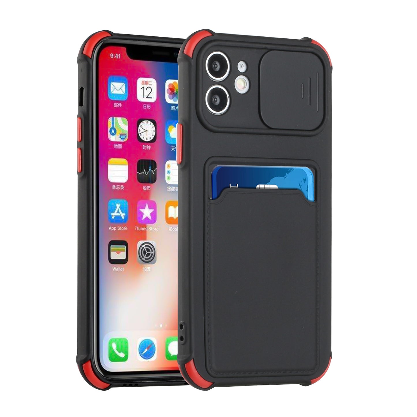 For Samsung Galaxy A12 5G Slim Wallet Case Credit Card Holder Back TPU Hybrid Rubber Silicone with Slide Camera Protection Phone Case Cover