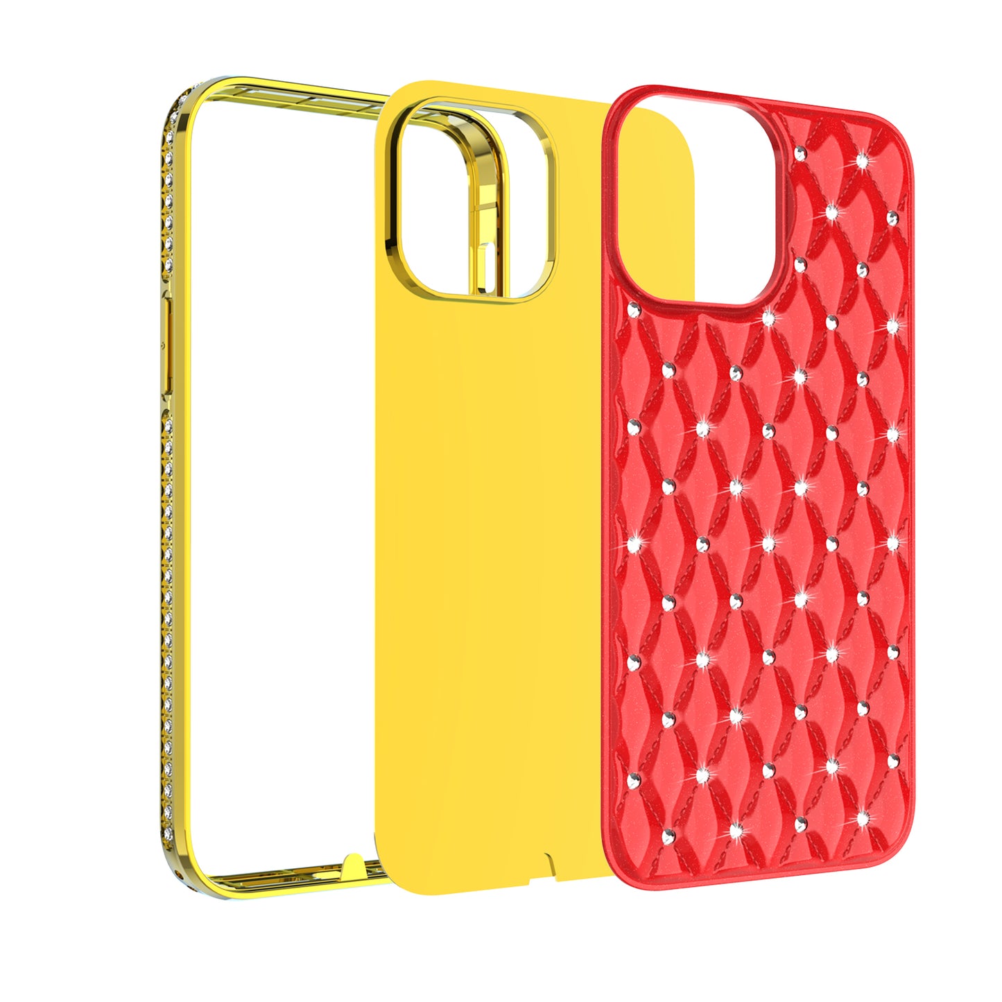 For Apple iPhone 13 Pro Max (6.7") Luxury Chrome Diamonds Rhinestone Thick Shiny Bling Protective Rubber Frame Phone Case Cover