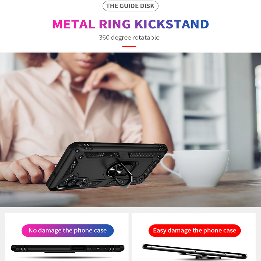 For Samsung Galaxy A13 5G Military Grade Heavy Duty Armor Hybrid with Rotating Metal Ring Kickstand Finger Loop Stand Phone Case Cover