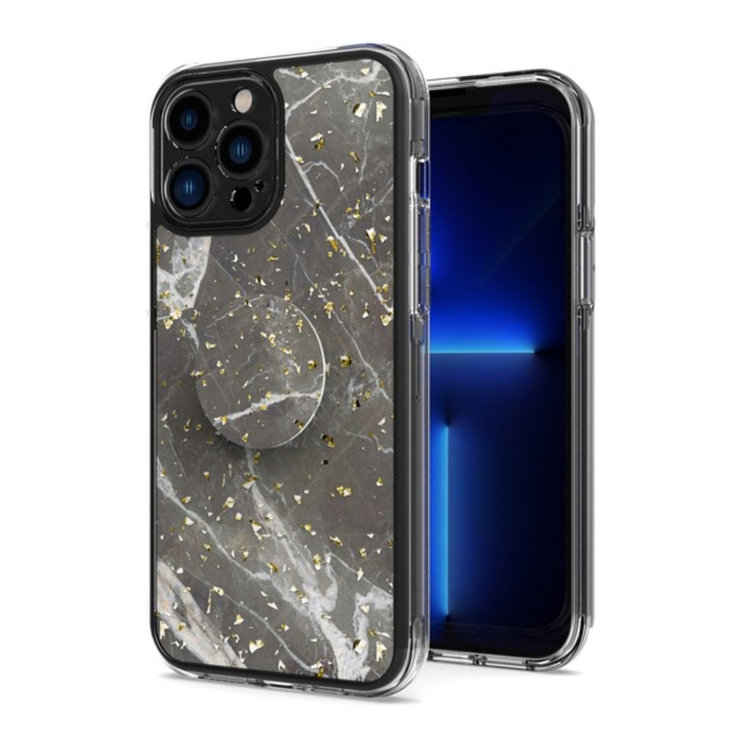 For Apple iPhone 14 Plus (6.7") Elegant Pattern Design Bling Glitter Hybrid with Ring Stand Pop Up Finger Holder Kickstand Phone Case Cover