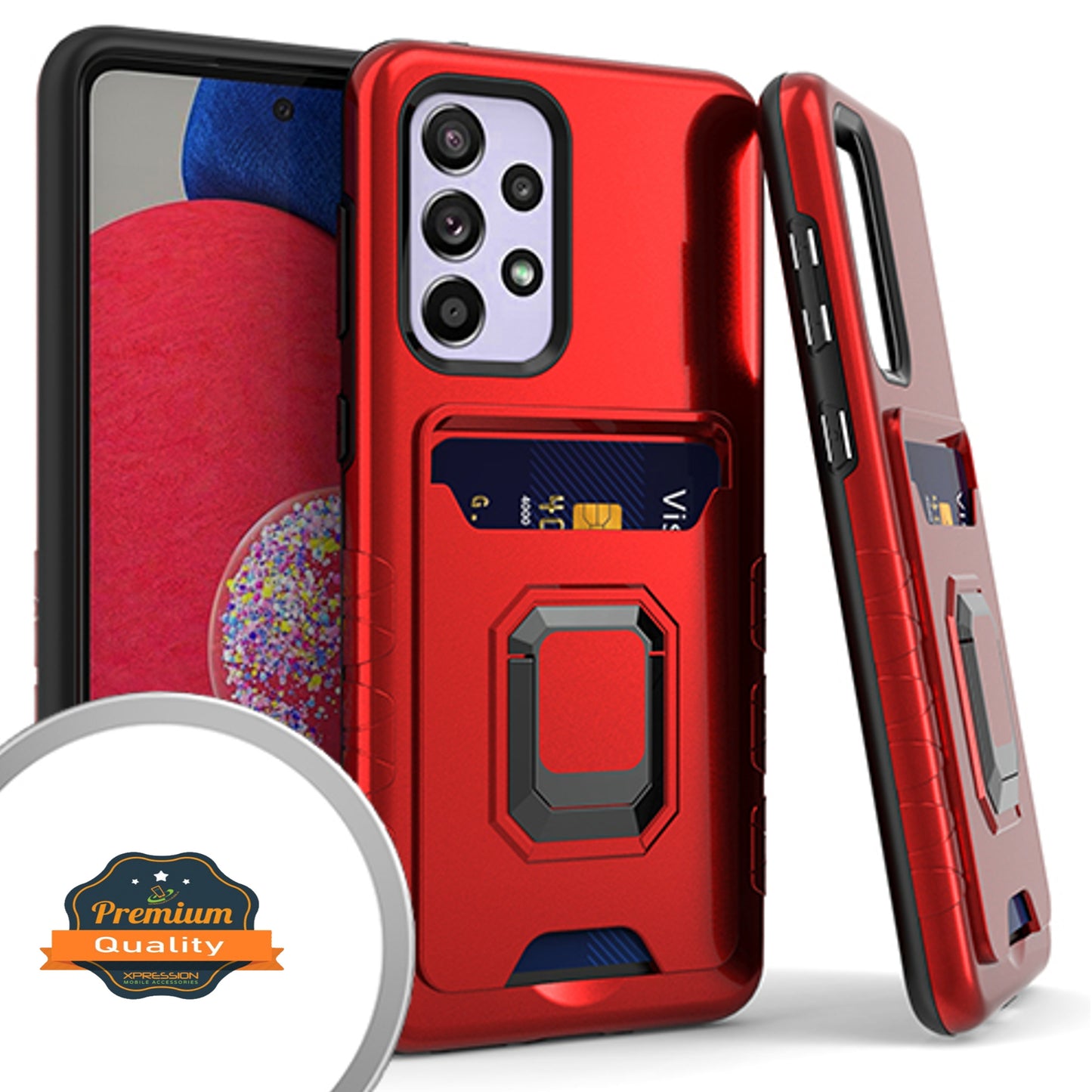 For Samsung Galaxy A33 5G Wallet Credit Card ID Slot Holder with Metal Ring Kickstand Shockproof Hybrid Dual Layer Stand Phone Case Cover