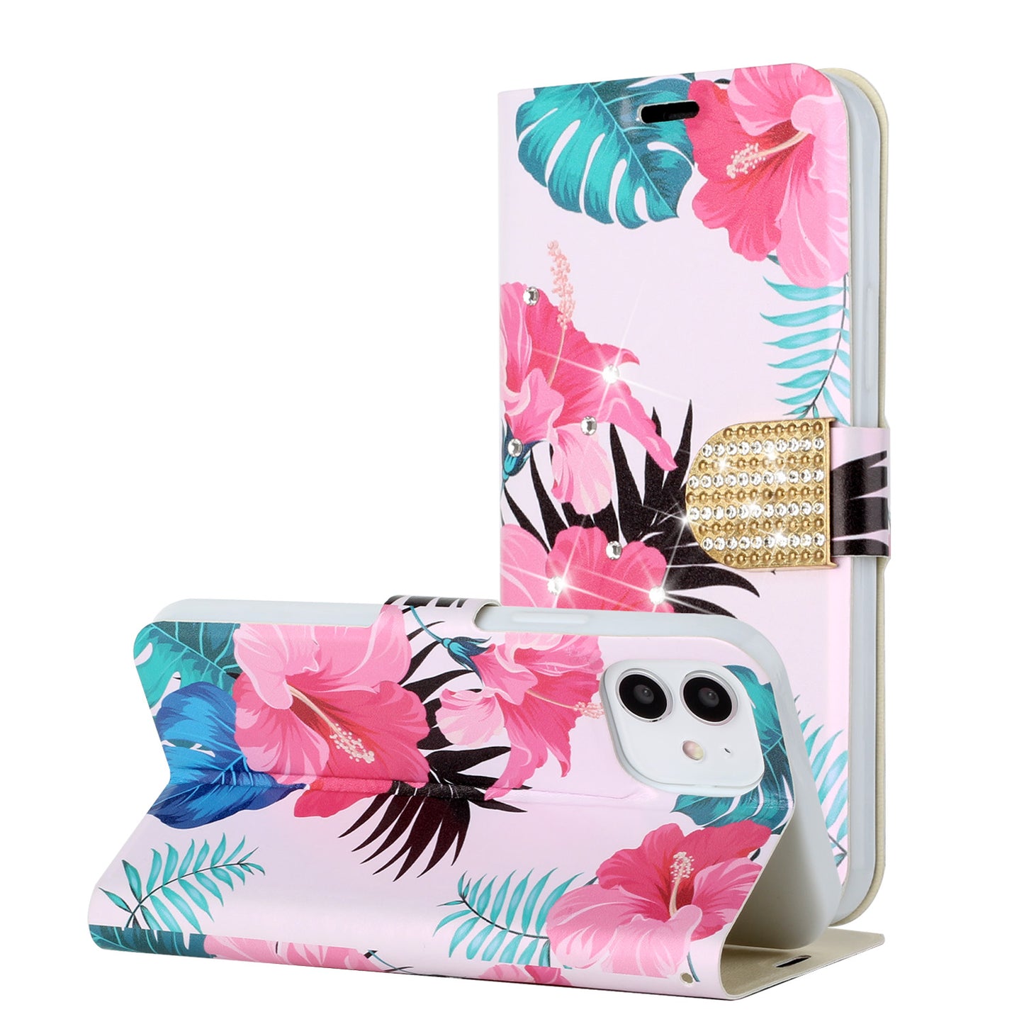 For Samsung Galaxy A02S Design Pattern PU Leather Wallet 3D Diamond Bling Buckle with Credit Card Slot & Stand Pouch Flip Phone Case Cover