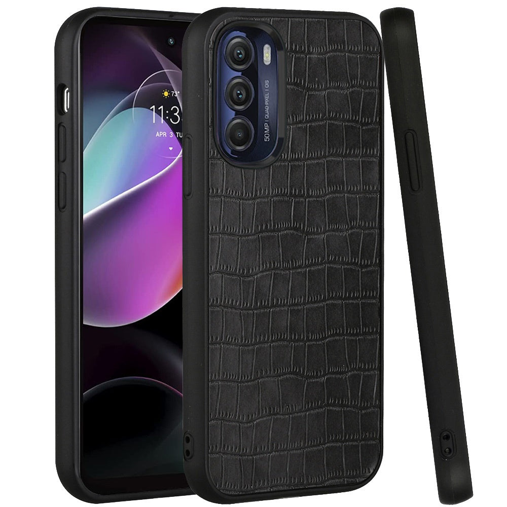 For Motorola Moto G 5G 2022 Thin PU Leather Crocodile Design Flip Snap On Hybrid Shockproof TPU PC Hard Shell Durable Phone Case Cover