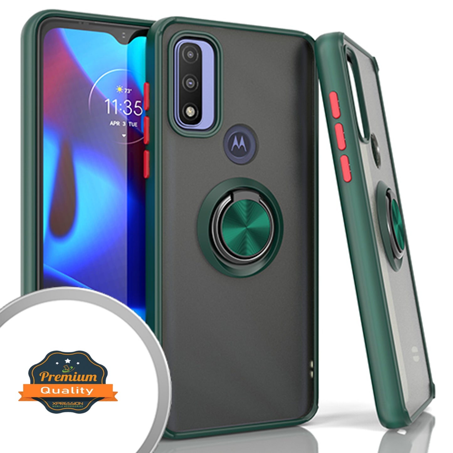 For Motorola Moto G Power 2022 (6.5") Finger Ring Stand Holder Kickstand Hybrid Frosted Matte TPU Hard PC Frame Shock-Absorption Phone Case Cover