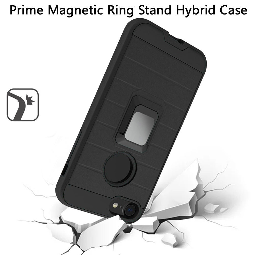 For Apple iPhone SE 2022 /SE 2020/8/7 Magnetic Ring Holder Rubber Hybrid Kickstand Texture Rugged Armor Heavy Duty Phone Case Cover