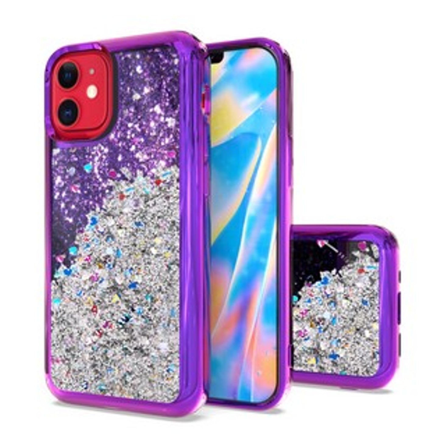 For Apple iPhone 13 Mini (5.4") Pretty Fashion Pattern Plating Design Bling Shiny Moving Glitter Liquid Quicksand TPU Hybrid Rubber Phone Case Cover