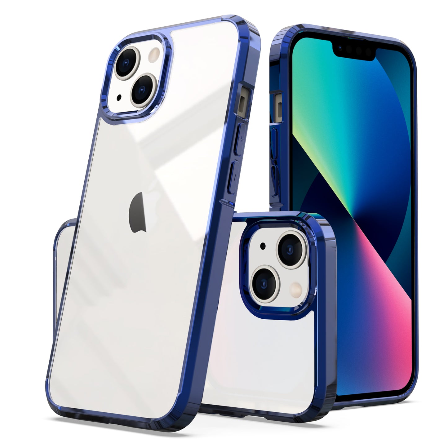 For Apple iPhone 13 Pro Max 6.7" Transparent Designed Slim Thick Hybrid Hard PC Back and TPU Frame Bumper Protective Clear / Blue Phone Case Cover