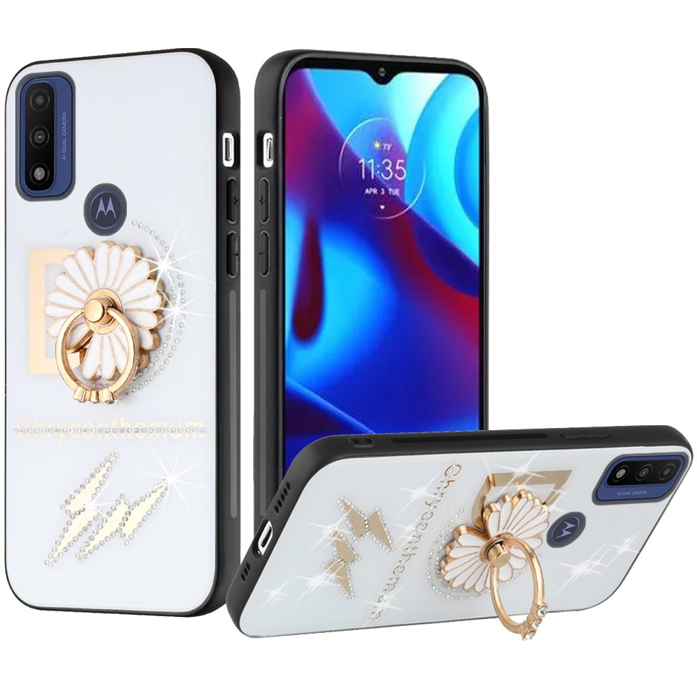 For Motorola Moto G Power 2022 Diamond Bling Sparkly Glitter Ornament Engraving Hybrid Ring Stand Holder Rugged Fashion Phone Case Cover