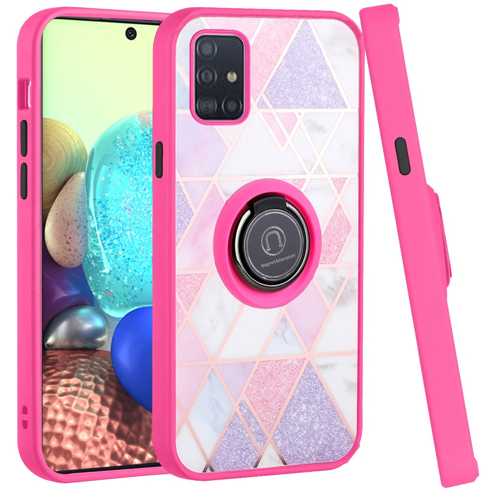 For Samsung Galaxy A71 5G Unique Marble Design with Magnetic Ring Kickstand Holder Hybrid TPU Hard Shockproof Armor Phone Case Cover