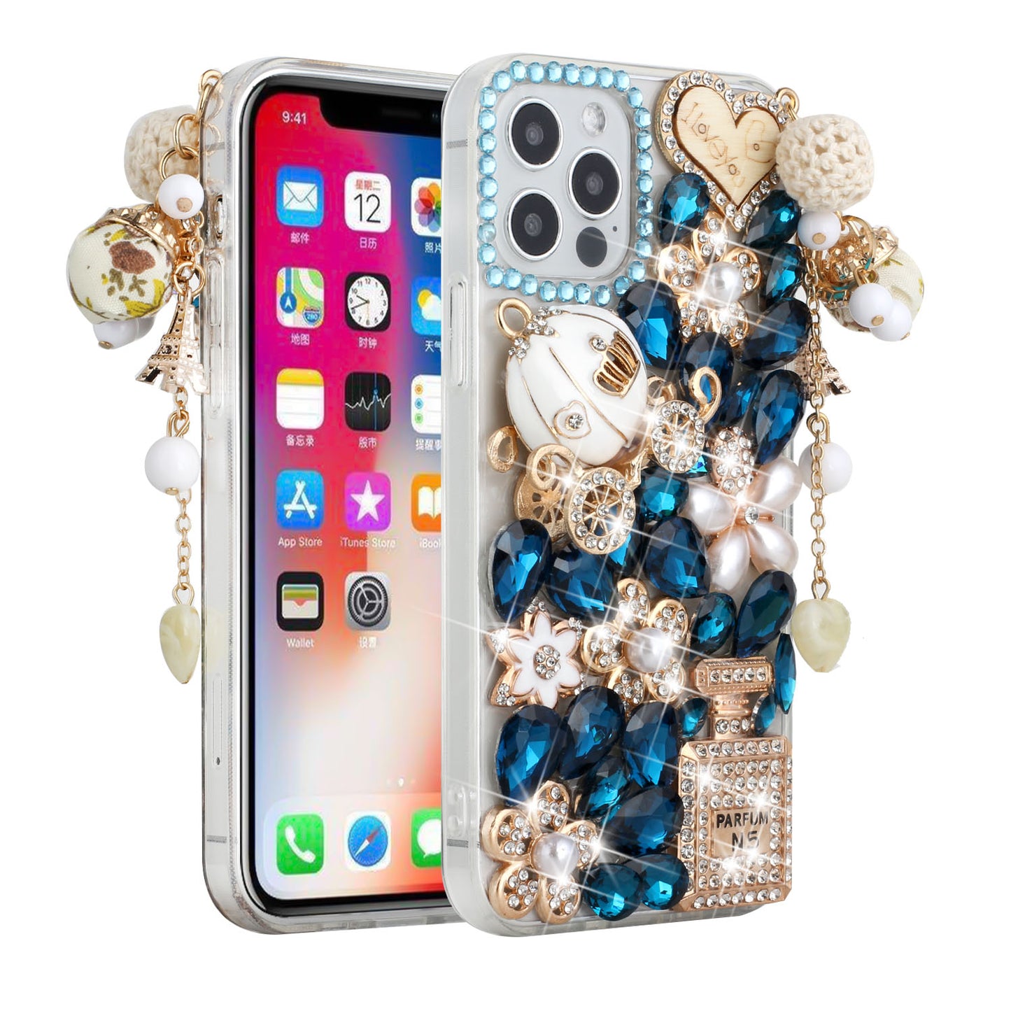 For Apple iPhone 11 (6.1") Bling Clear Crystal 3D Full Diamonds Luxury Sparkle Rhinestone Hybrid Protective Phone Case Cover