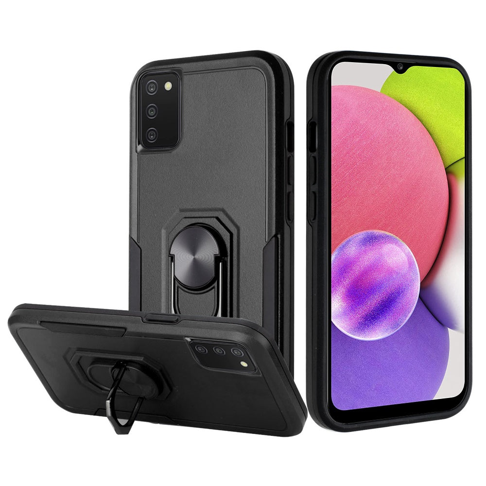 For Samsung Galaxy A03S Hybrid Tough Strong Dual Layer Hard PC with Flat Magnetic Ring Stand Heavy-Duty Armor Design Phone Case Cover