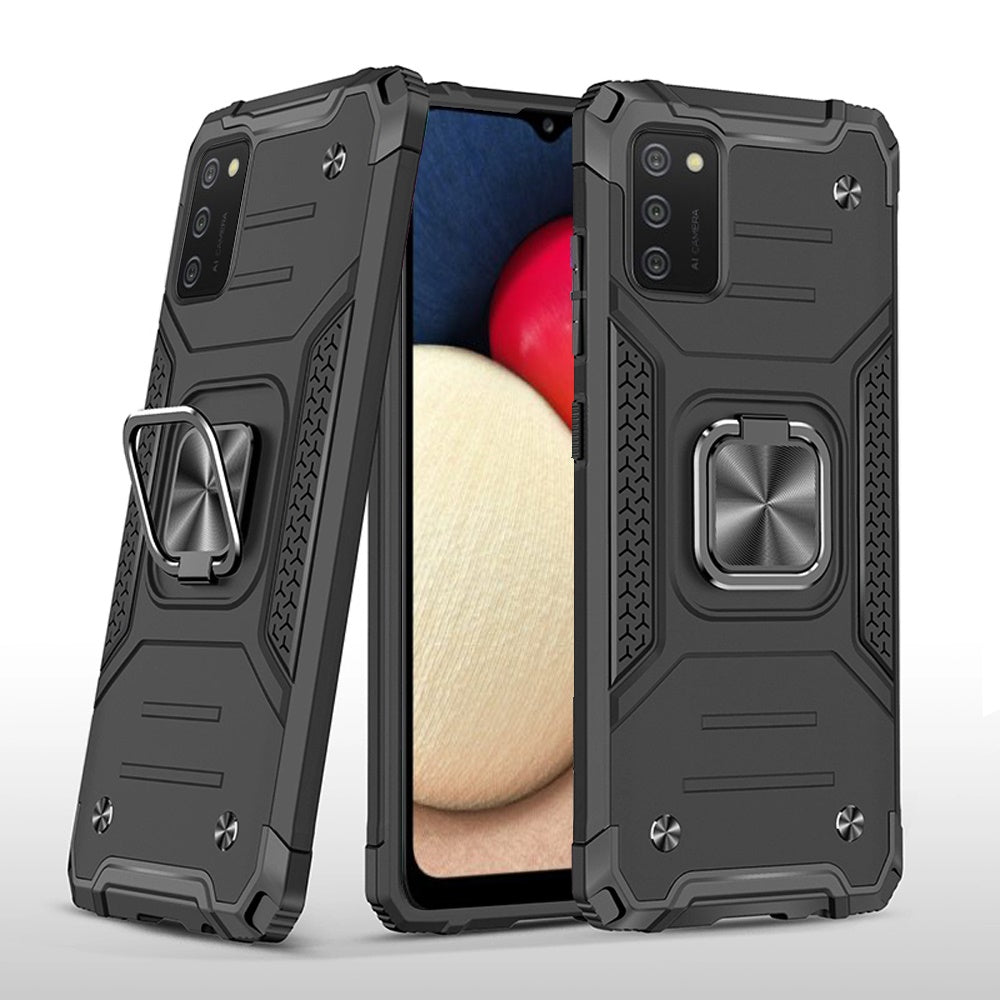 For Samsung Galaxy A02s Armor Hybrid with Ring Holder Kickstand Shockproof Heavy-Duty Durable Rugged Dual Layer Phone Case Cover