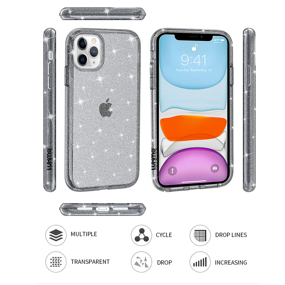For Apple iPhone 13 /Pro Max Mini Transparent Glitter Bling Sparkly Hybird Hard PC Shell & Soft TPU Shock-Absorption Bumper Phone Case Cover