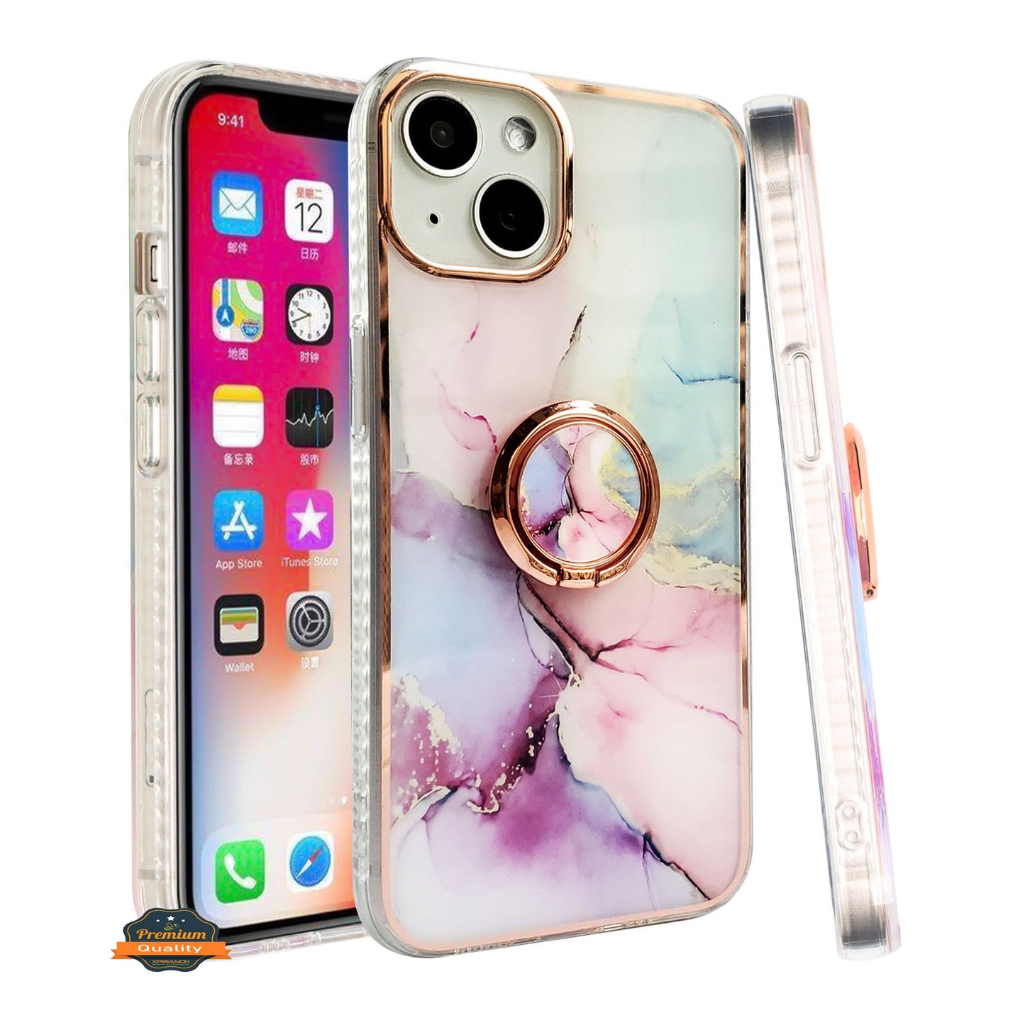 For Samsung Galaxy A13 5G Fashion Design Pattern Flowers Hybrid Ring Kickstand Bling Diamond Hard PC + TPU Phone Case Cover
