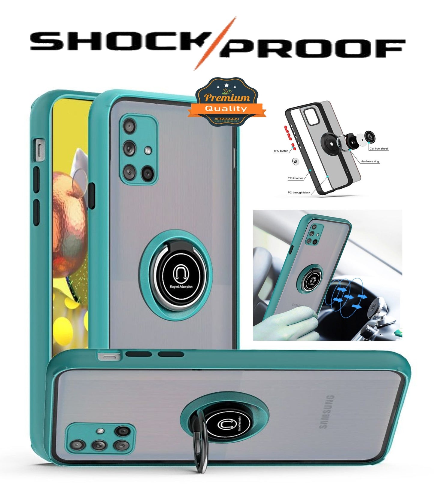 For Samsung Galaxy A71 5G Hybrid Protective PC & TPU Shockproof with 360° Rotation Ring Magnetic Metal Stand & Covered Camera Phone Case Cover