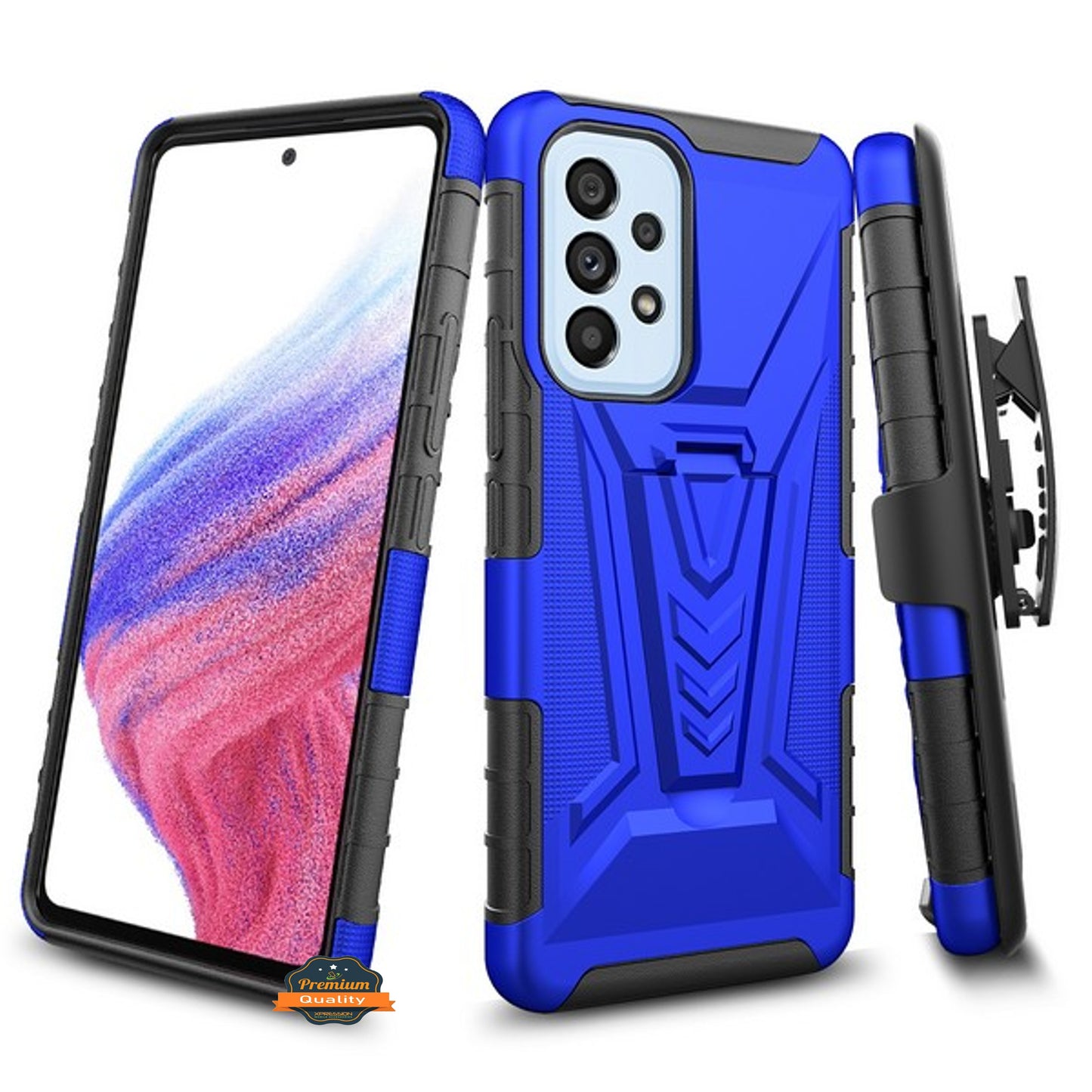For Samsung Galaxy A23 5G Hybrid Armor Kickstand with Swivel Belt Clip Holster Heavy Duty 3 in 1 Defender Shockproof Phone Case Cover