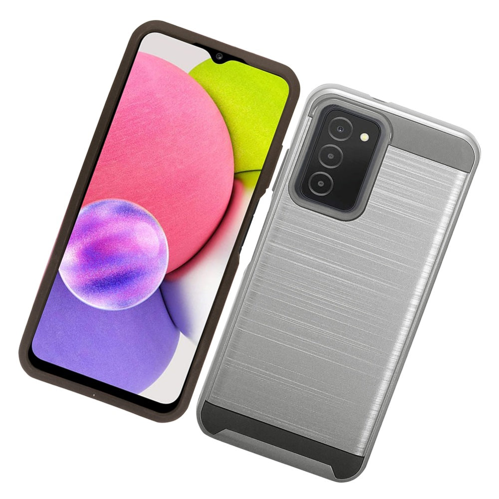 For Samsung Galaxy A03S Brushed Texture Slim Hybrid Shockproof Dual Layer Hard PC TPU Silicone Armor Rugged Protective Phone Case Cover