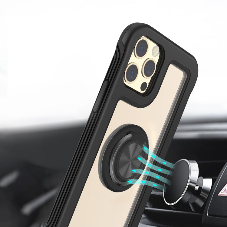 For Samsung Galaxy A03S Transparent Magnetic Ring Stand Hybrid 360 Degree Rotation Kickstand Armor Bumper Defender Phone Case Cover