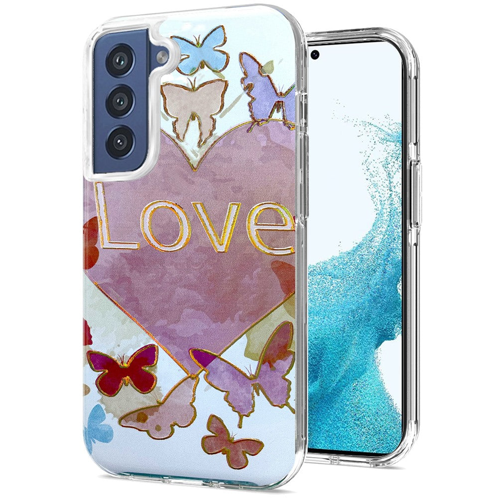 For Samsung Galaxy S22 Ultra Stylish Gold Layer Design Hybrid Rubber TPU Hard PC Shockproof Armor Rugged Slim Phone Case Cover
