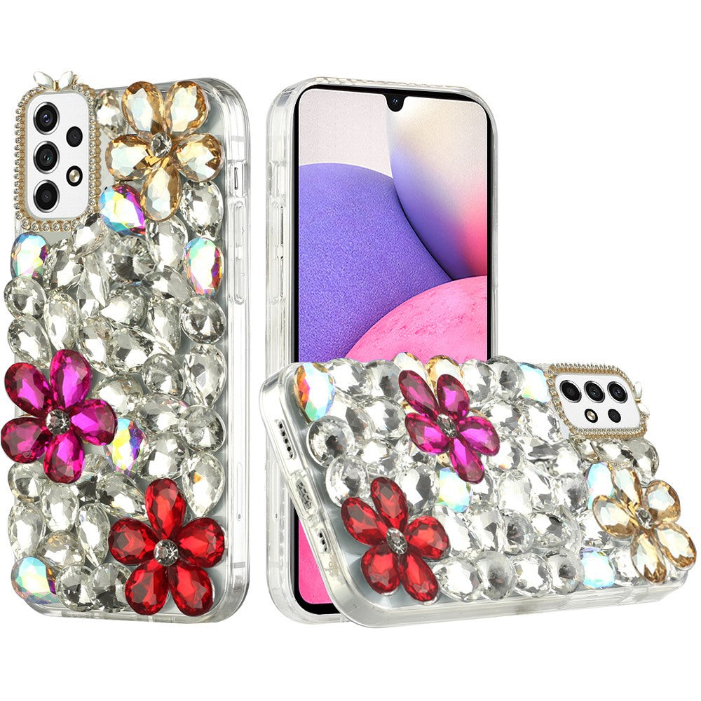 For Samsung Galaxy A33 5G Bling Crystal 3D Full Diamonds Luxury Sparkle Transparent Rhinestone Glitter Hybrid Bumper Phone Case Cover