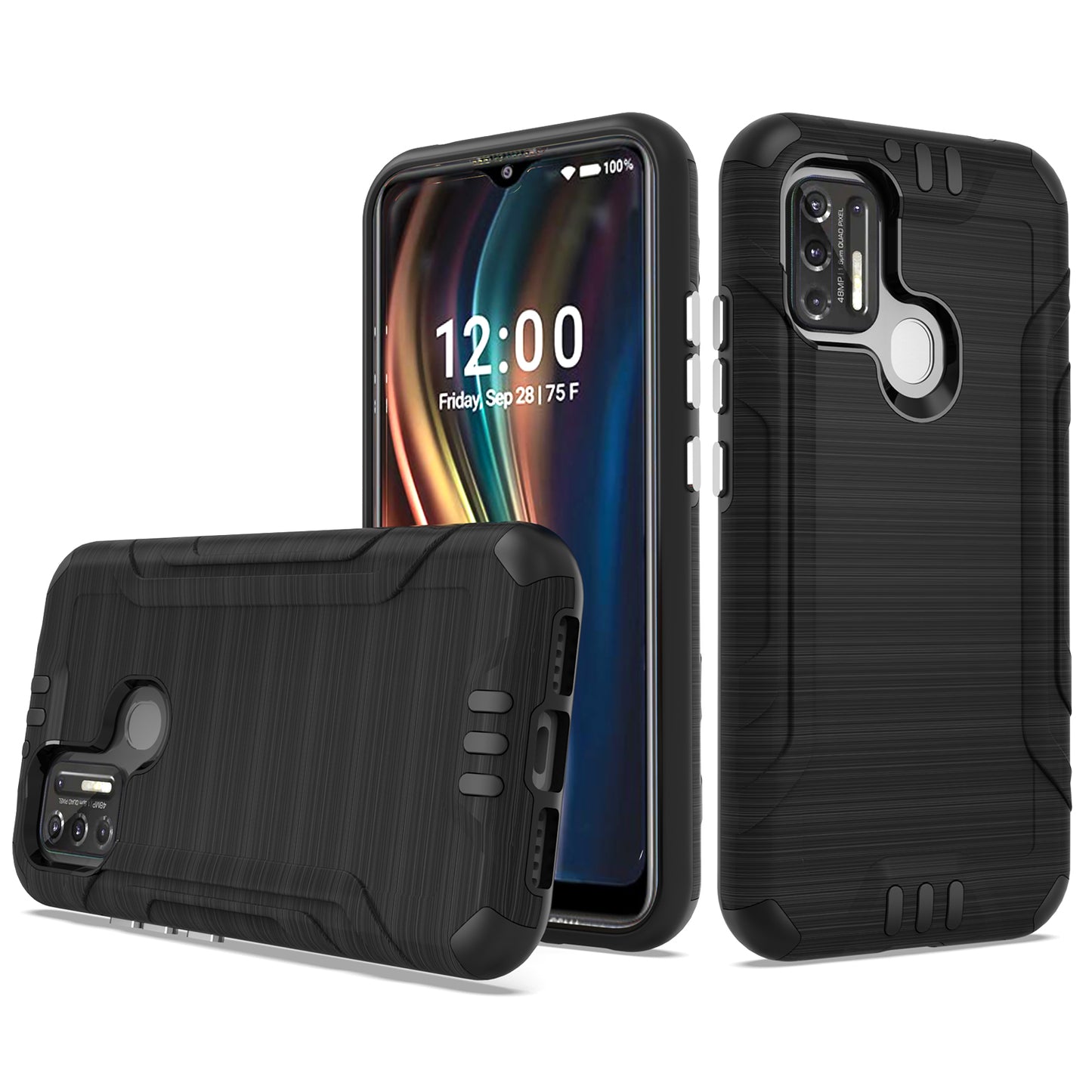 For Alcatel Insight Hybrid Dual Layer Slim Defender Armor Tuff Metallic Brush Texture Finishing Shockproof Hard PC + TPU Rubber Phone Case Cover
