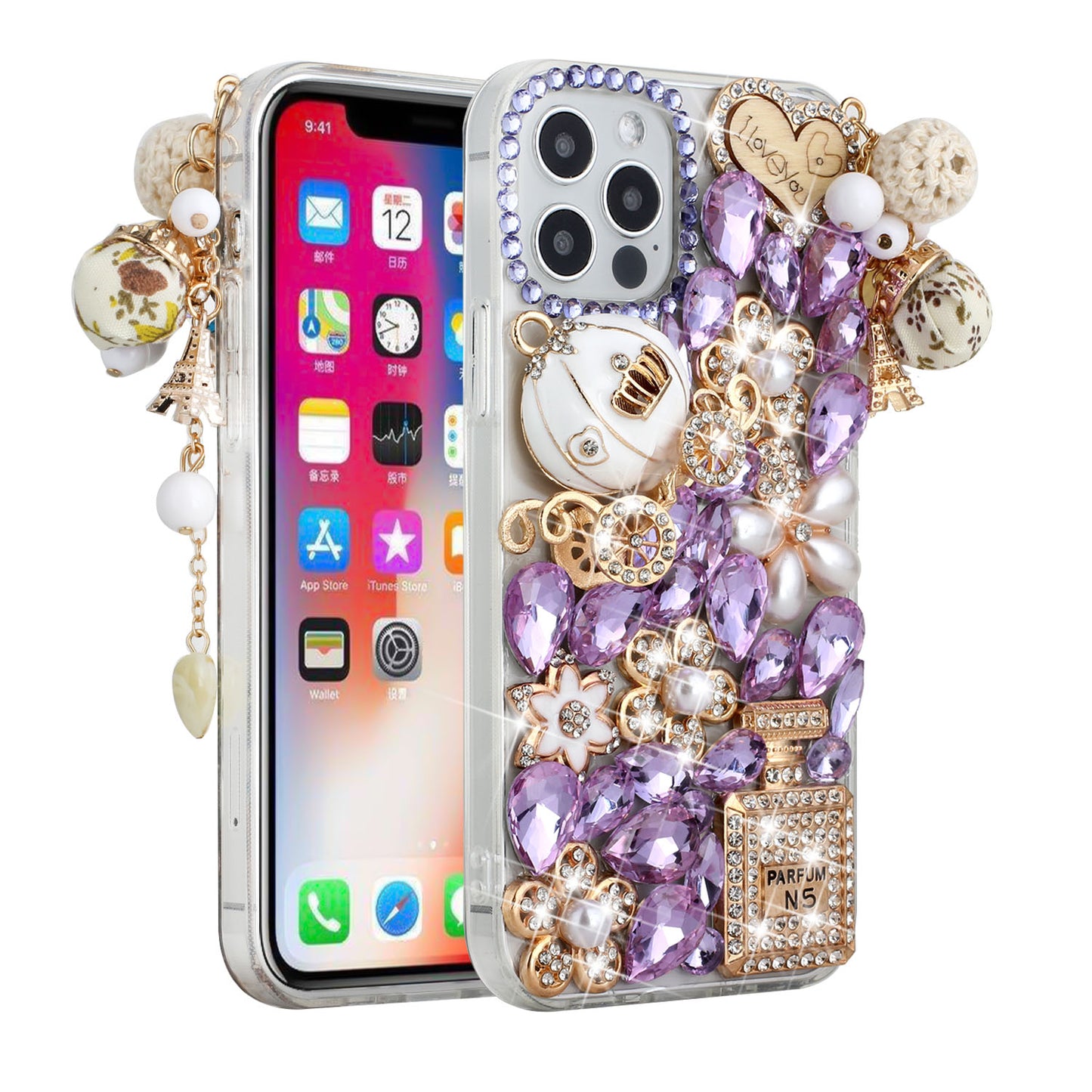For Apple iPhone 11 (6.1") Bling Clear Crystal 3D Full Diamonds Luxury Sparkle Rhinestone Hybrid Protective Phone Case Cover