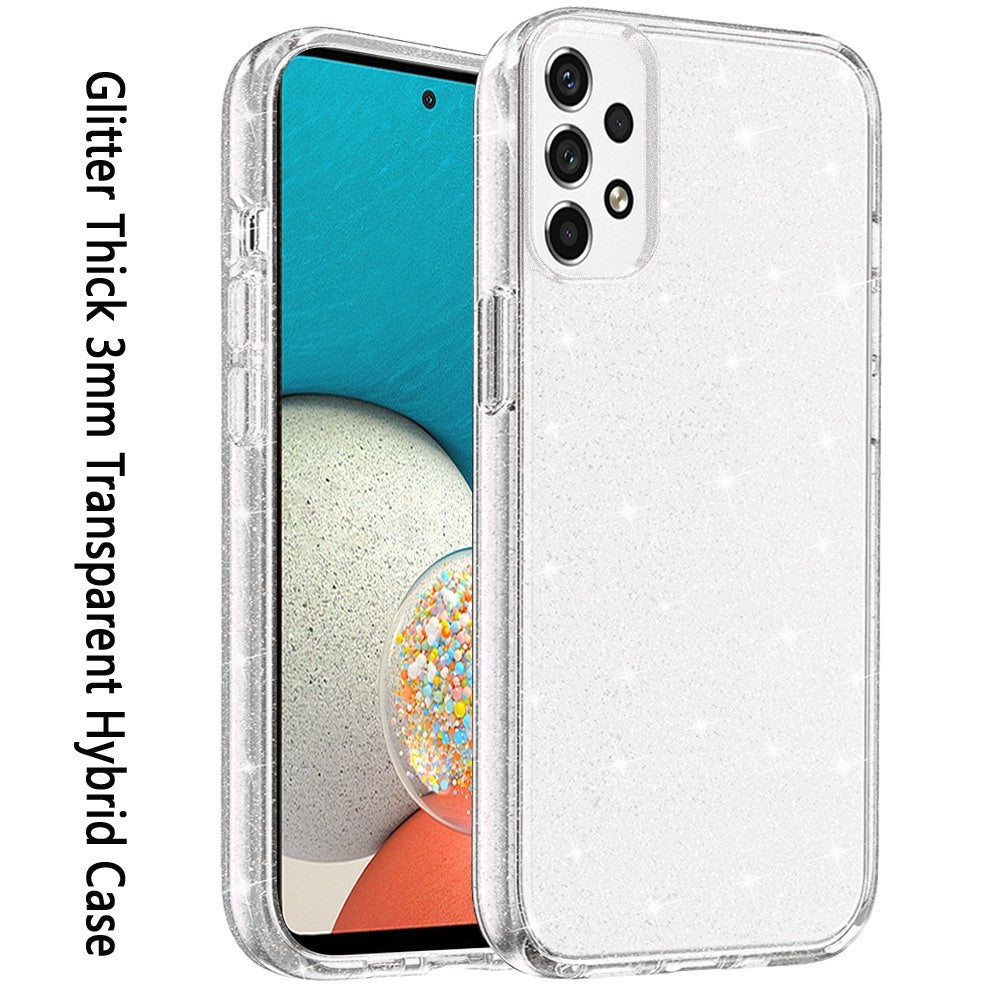 For Samsung Galaxy A53 5G Transparent Crystal Glitter Shiny Sparkle Bling TPU Rubber Hard PC Back Hybrid Frame Shockproof Phone Case Cover