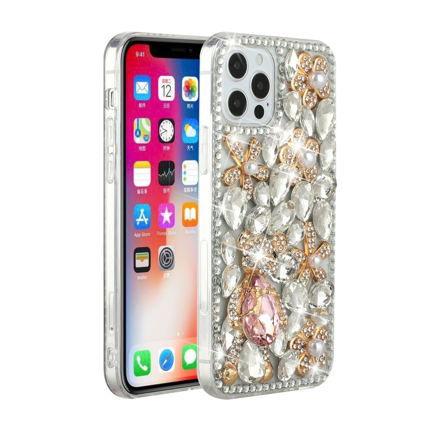 For Apple iPhone 11 (6.1") Bling Clear Crystal 3D Full Diamonds Luxury Sparkle Rhinestone Hybrid Protective Phone Case Cover